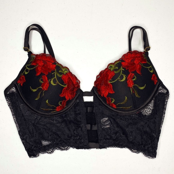 Rose Embroidered Longline Bra Bustier - Picture 1 of 3